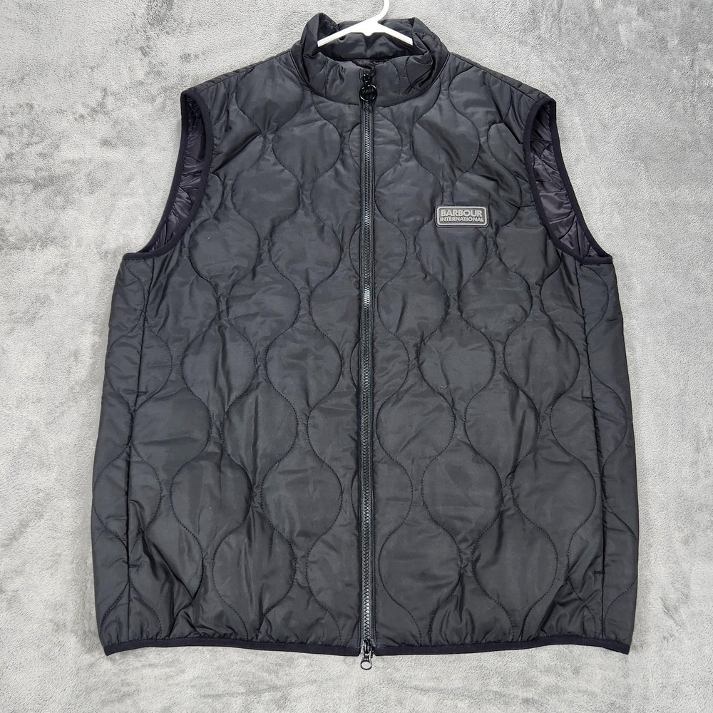 Barbour International Vest Mens XL Black‎ Quilted Accelerator Race Gilet